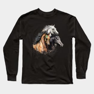 3 Horses Horse Animal Lover Horseman Equestrian Riding Long Sleeve T-Shirt